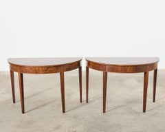 Pair of English Hepplewhite Style Demi-Lune Console Tables
