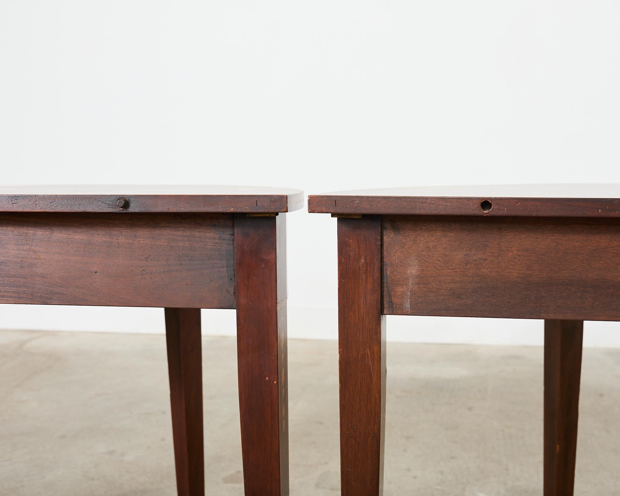 Pair of English Hepplewhite Style Demi-Lune Console Tables For Sale 14