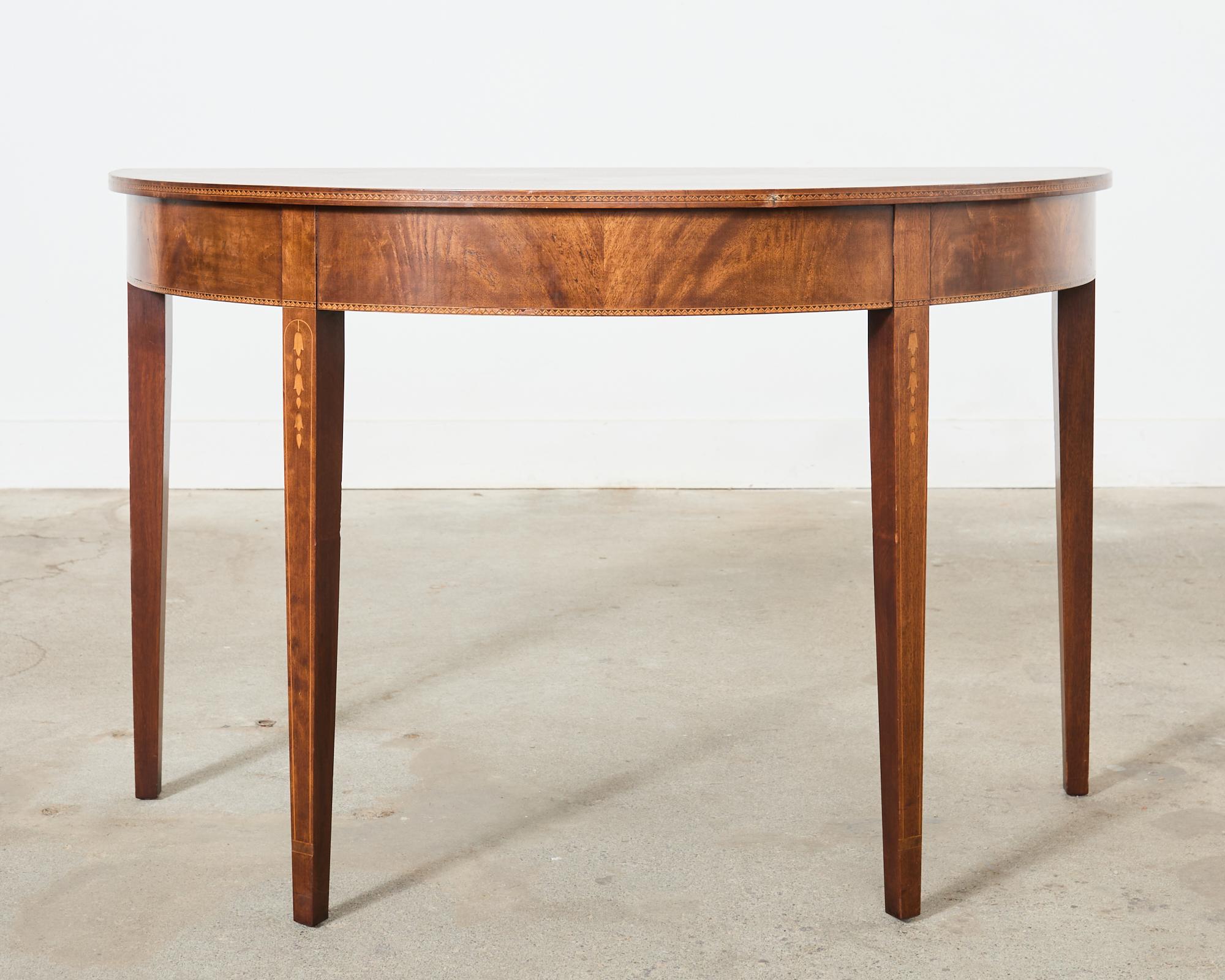 19th Century Pair of English Hepplewhite Style Demi-Lune Console Tables For Sale