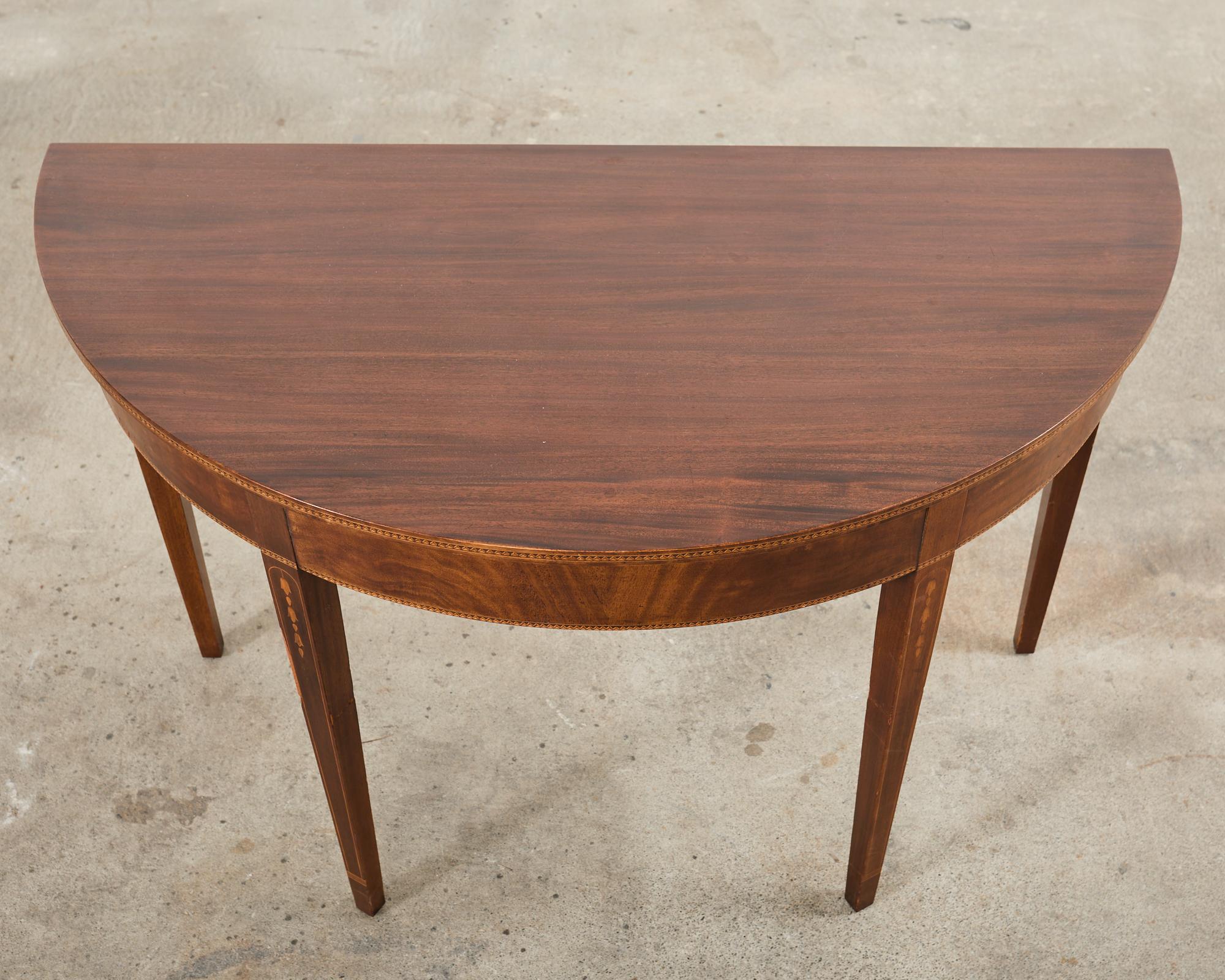 Pair of English Hepplewhite Style Demi-Lune Console Tables For Sale 2