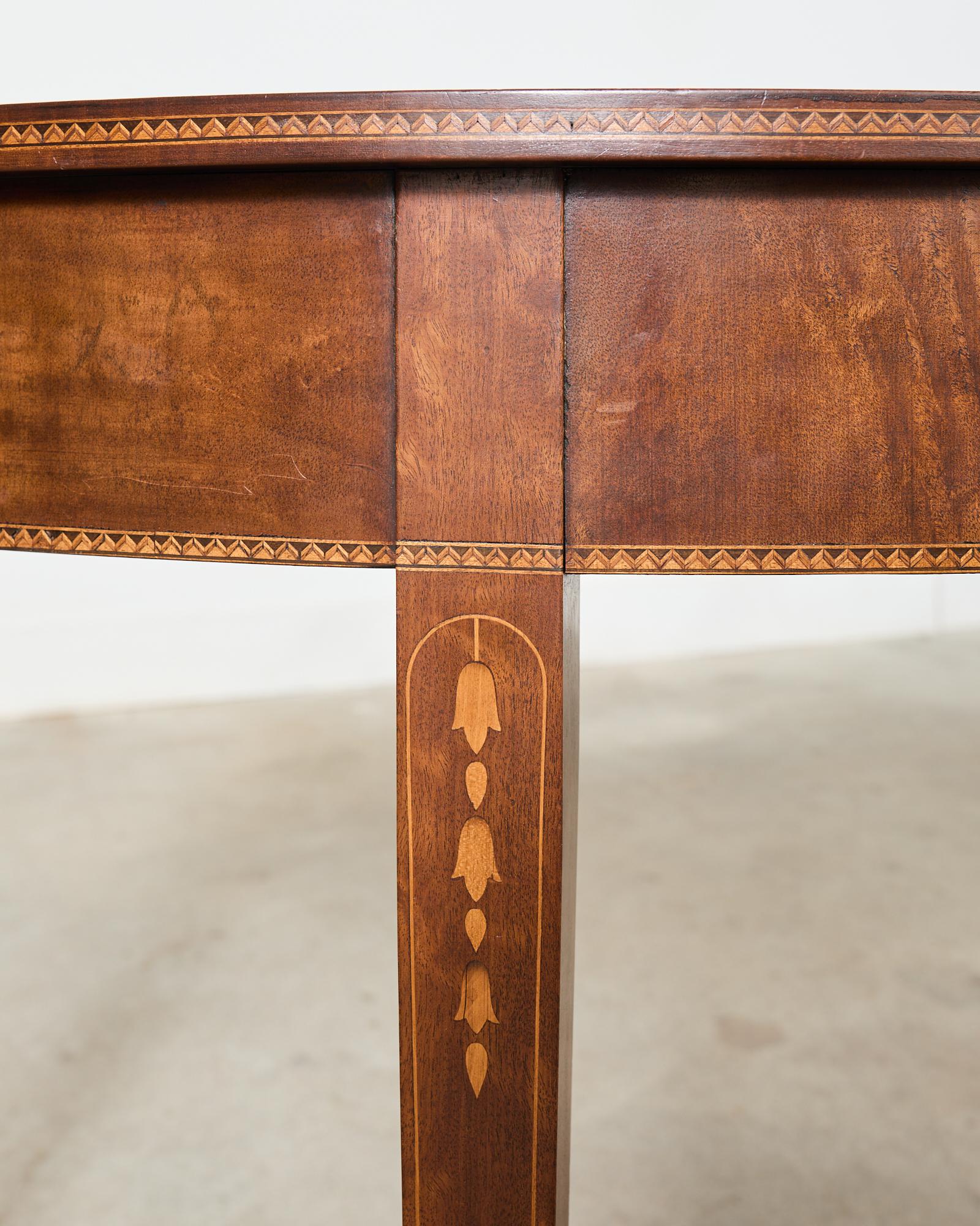 Pair of English Hepplewhite Style Demi-Lune Console Tables For Sale 3
