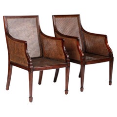 Pair of English Hepplewhite Style Mahogany Armchairs with Cane