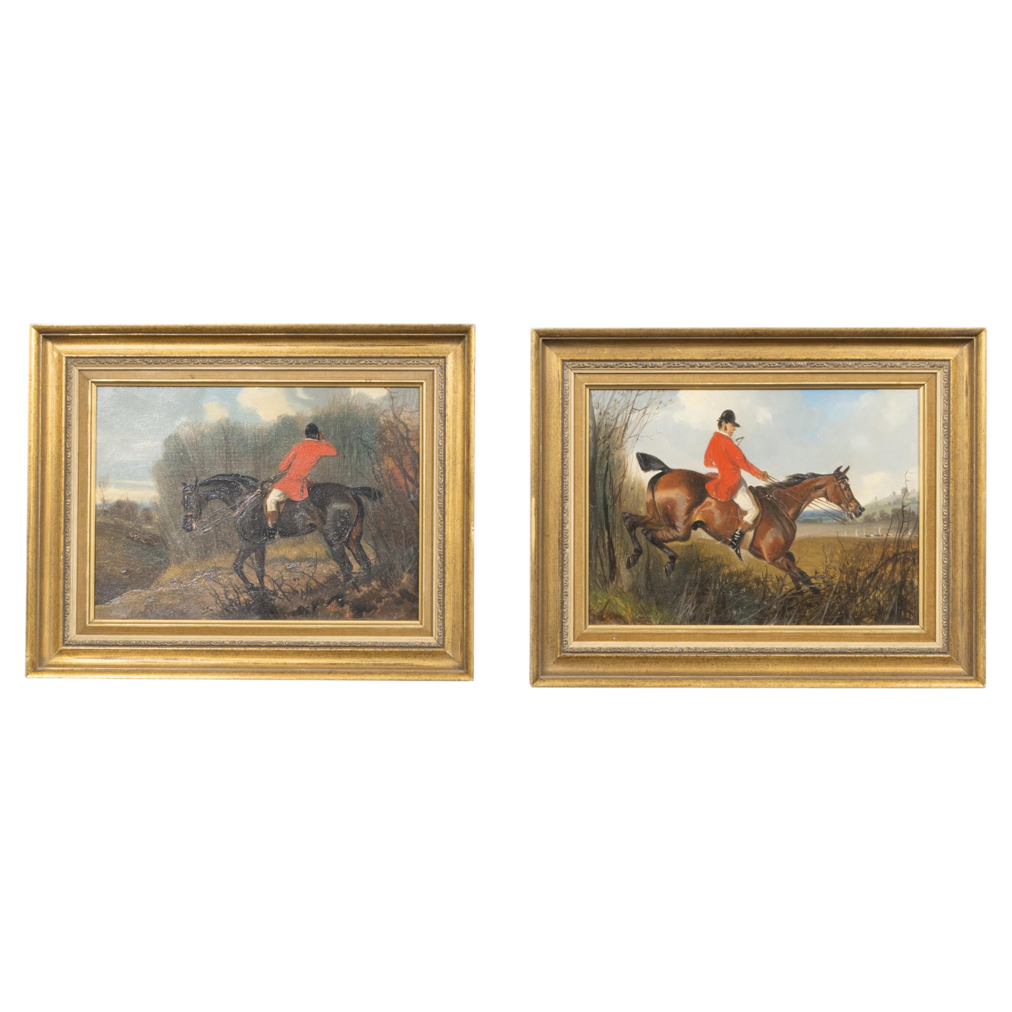 Paire de tableaux représentant des scènes de chasse anglaises, par Alfred Wheeler, XIXe siècle en vente