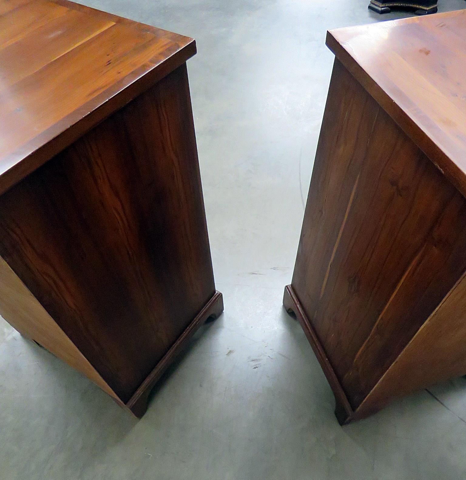 Pair of English Sheraton Style Yew Wood Nightstands Night Tables Chests 6