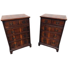 Pair of English Sheraton Style Yew Wood Nightstands Night Tables Chests