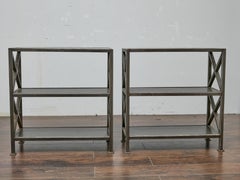 Pair of English Iron Midcentury Étagères with Inset Wooden Shelves
