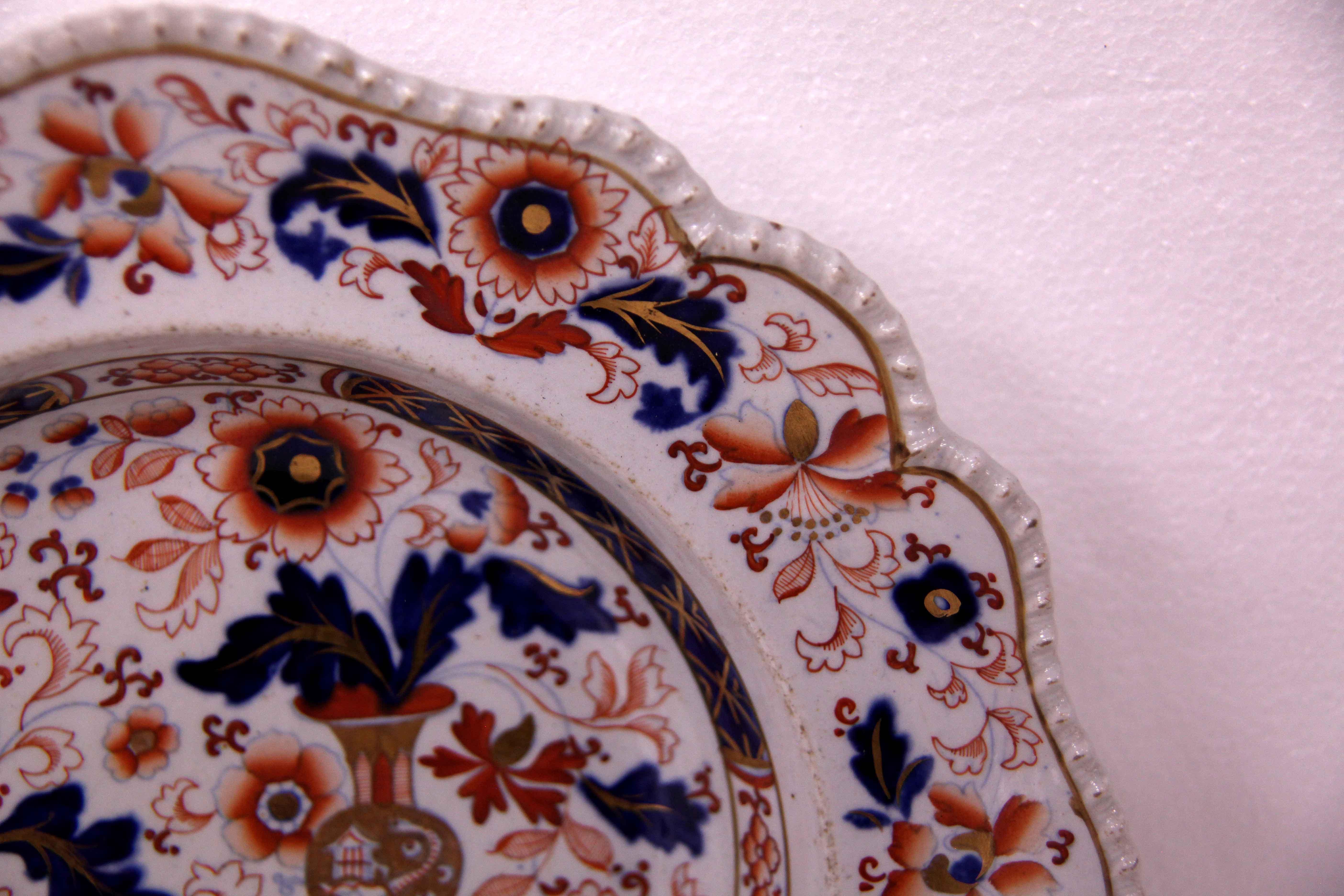 Hand-Painted Pair of English Ironstone Soup Plates For Sale