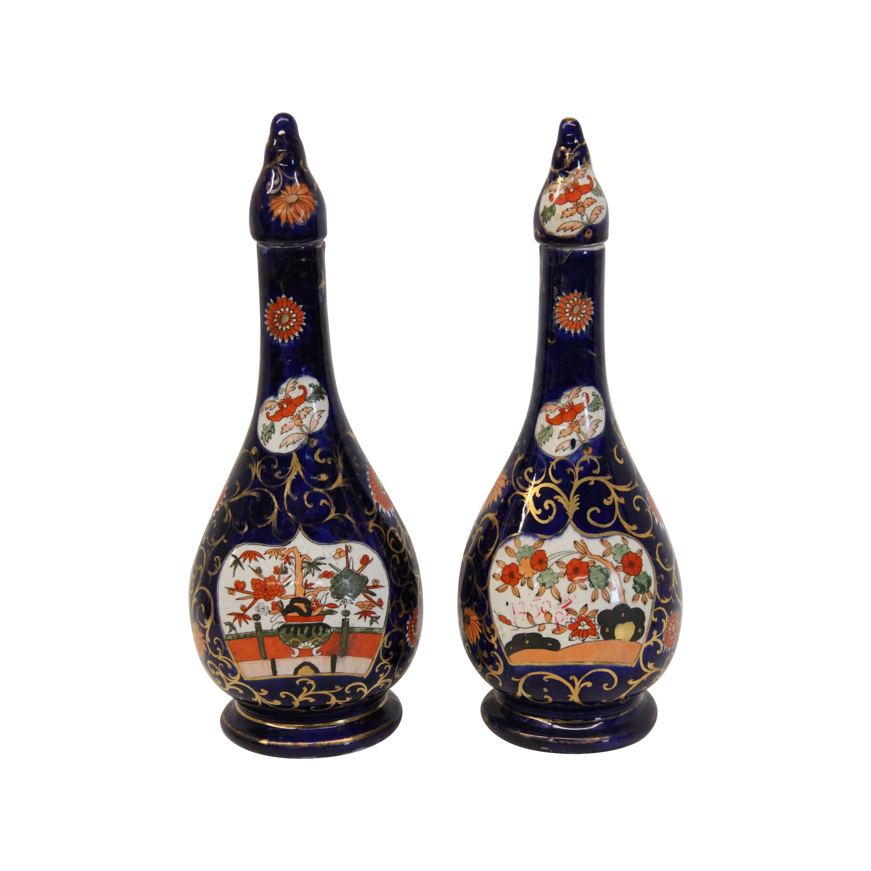 Pair of English Ironstone Vases with Lids For Sale