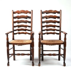 Pair of English Lancashire Ladderback Armchairs