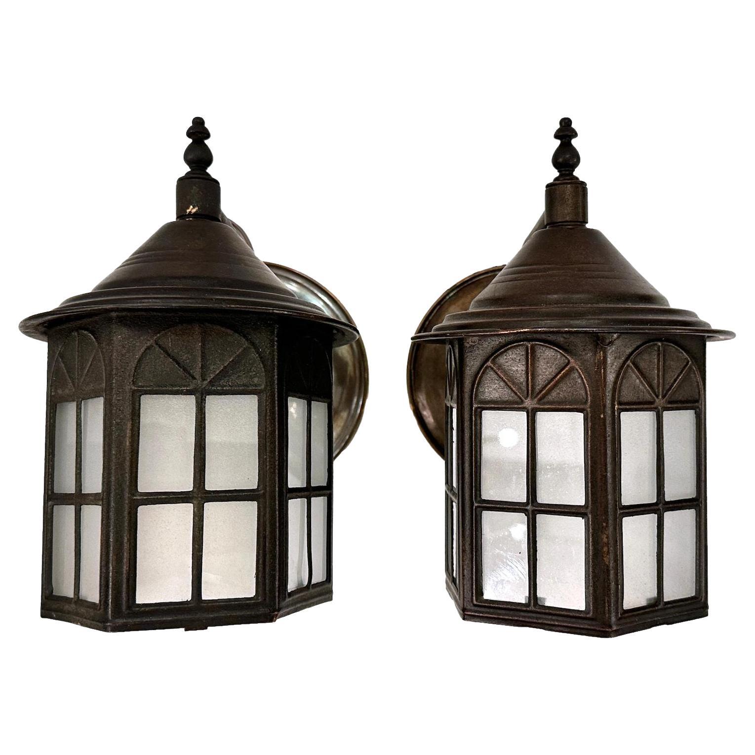Pair of English Lantern Sconces For Sale