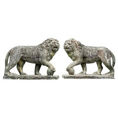 Pair of English Large Cast Stone Medici Lions, circa 1910
