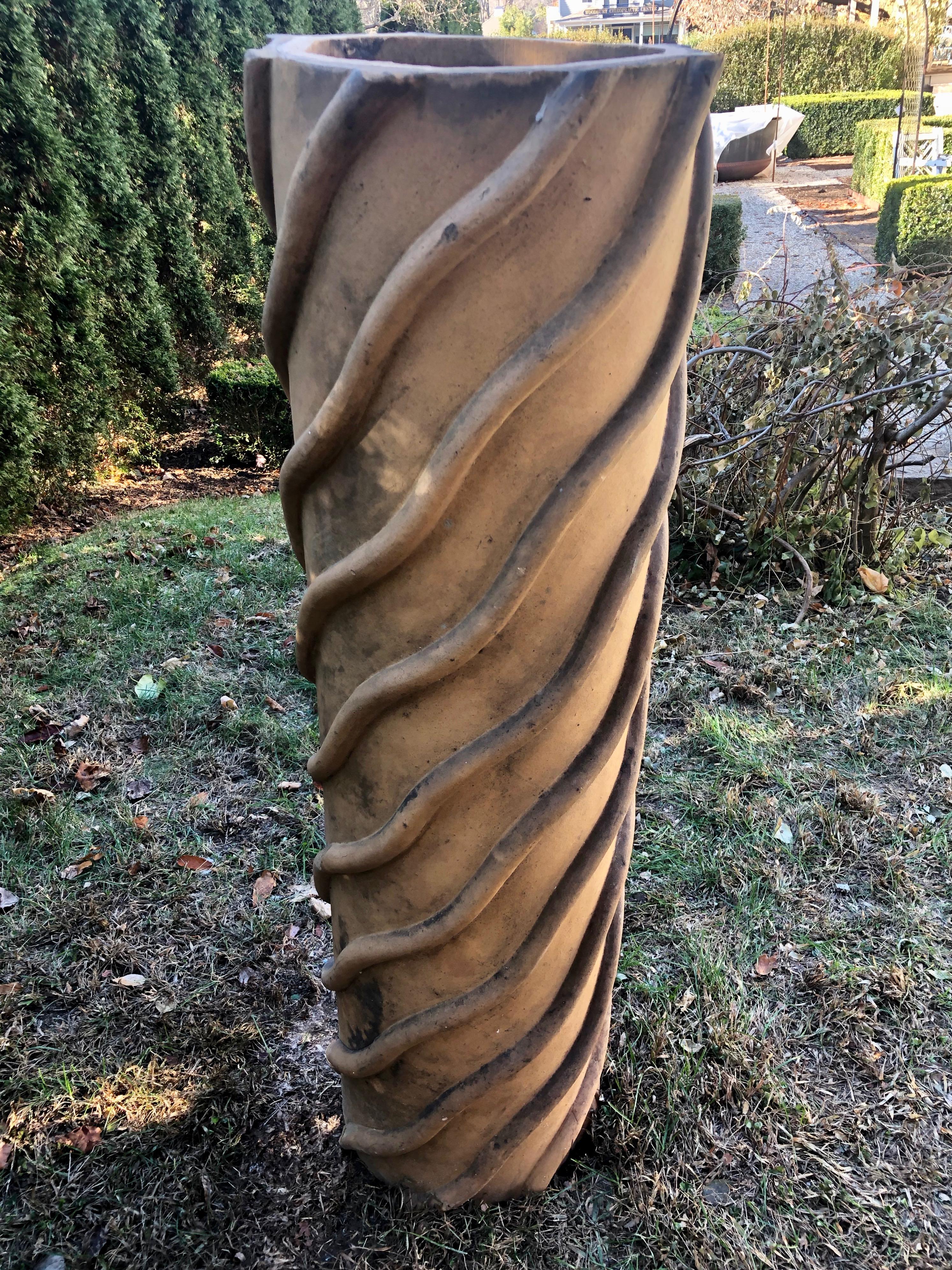 Late Victorian Pair of English Late 19th Century Barley-Twist Chimney Pots/Planters/Pedestals For Sale