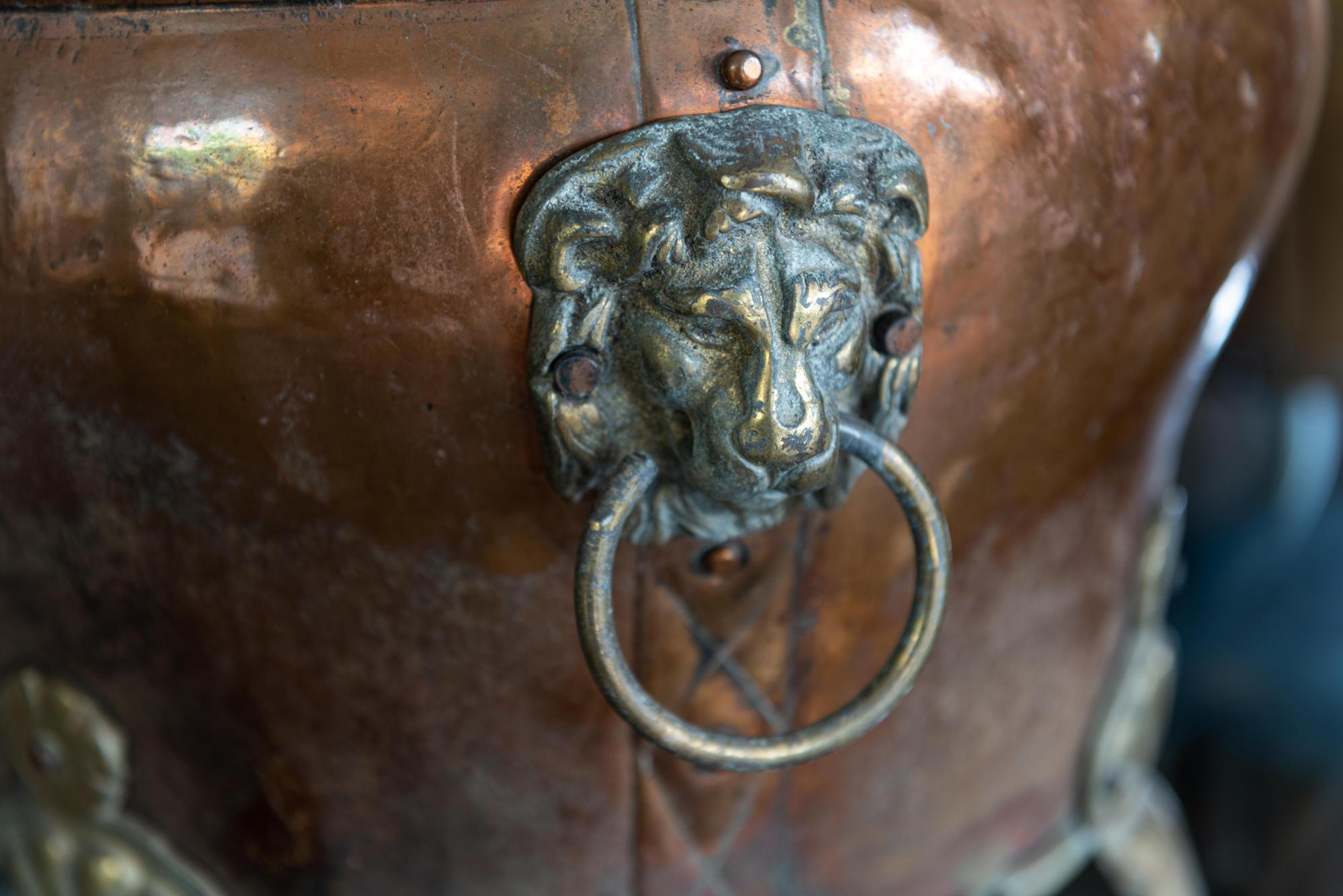 Pair of English Late 19th Century Copper & Brass Lion Paw Coal Buckets/Planters 3