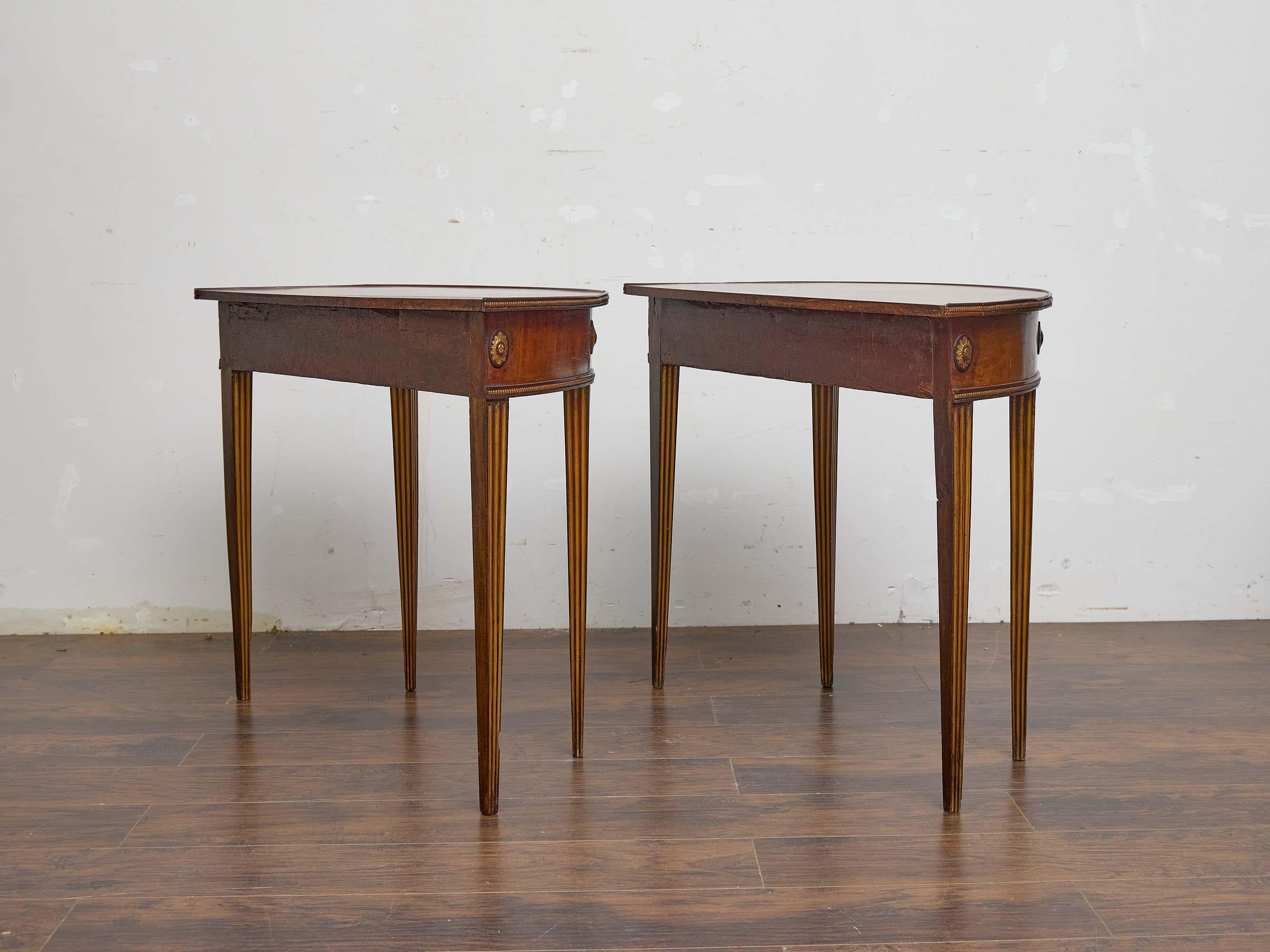 19th Century Pair of English Late Georgian Mahogany Demi-Lune Console Tables, circa 1800 For Sale