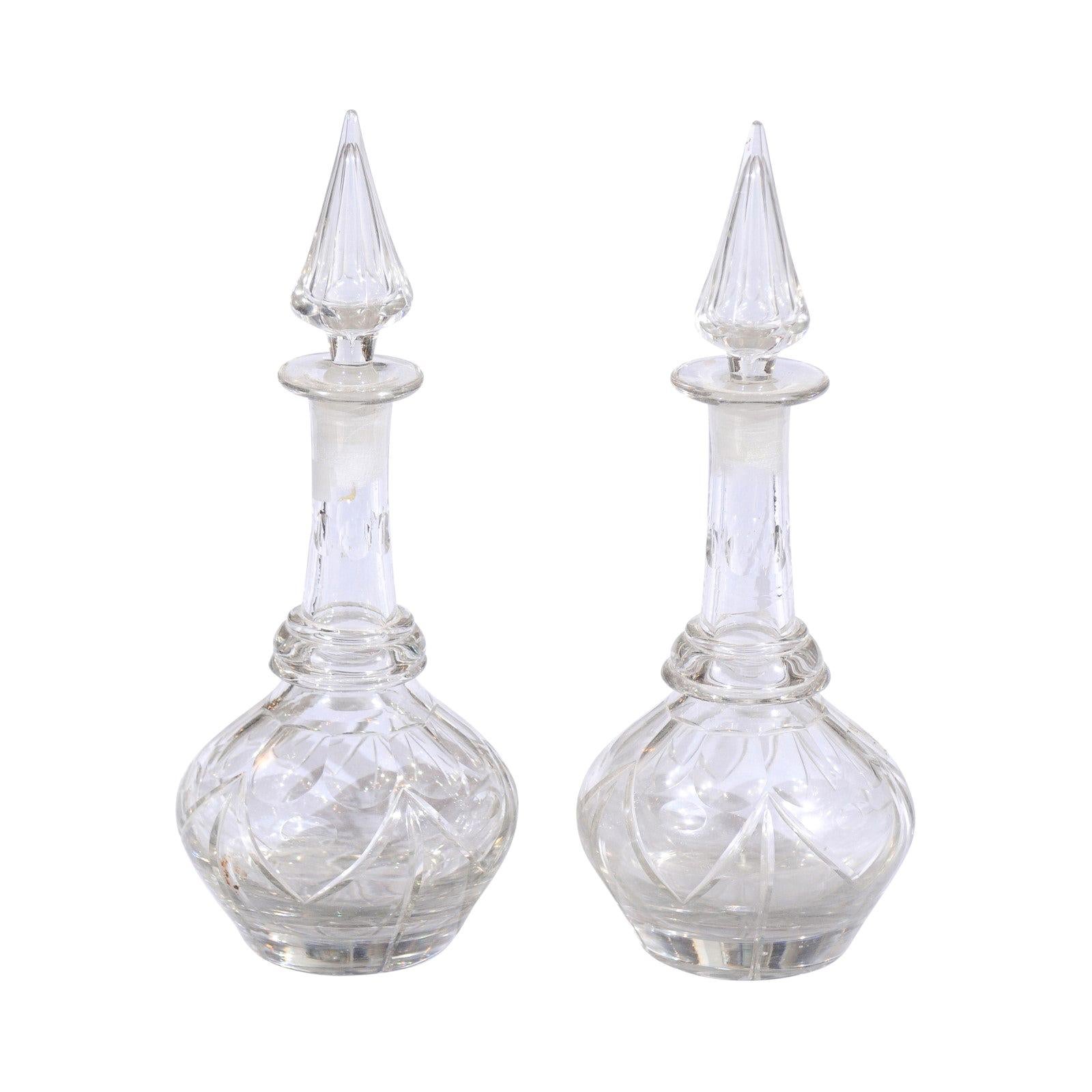 Pair of English Late Victorian Cut Crystal Decanters with Stoppers, circa 1860