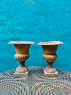 Exceptional Pair of Early Victorian Iron Wash Stone Campana Urns, Circa 1840s