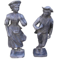 Antique Pair of English Lead Garden Statues, Circa 1850