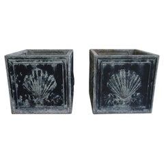 Pair of English Lead Planters with Scallop Shell Motif, Square