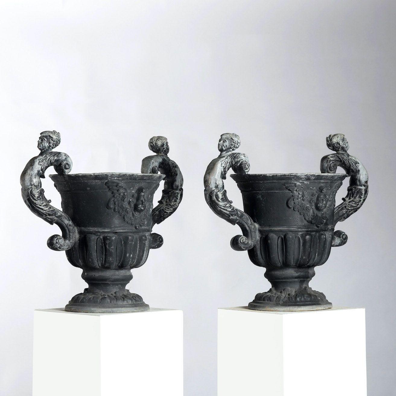 Pair of English Lead Urns For Sale 1