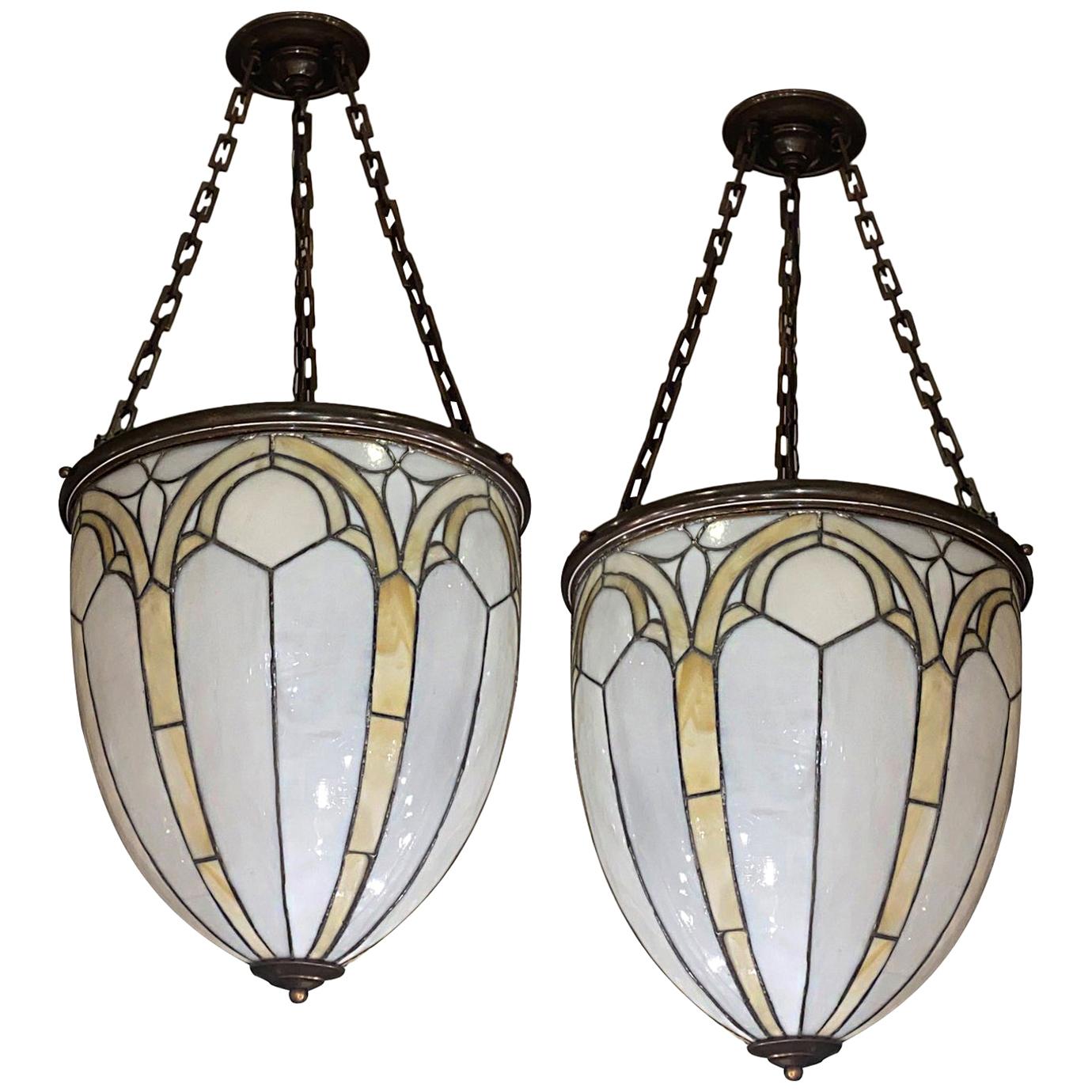Pair of English Leaded Glass Lanterns. Sold individually For Sale