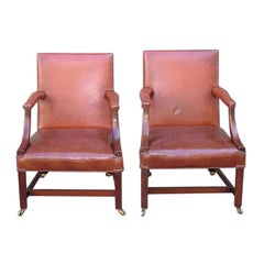 Pair of English Leather Arm Chairs