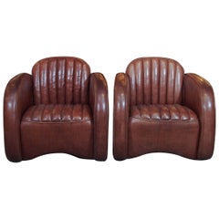 Pair of English Leather "Car Seat" Club Chairs