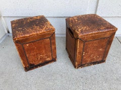 Pair of English Leather-Covered and Nail Studded Stools with Interior Storage