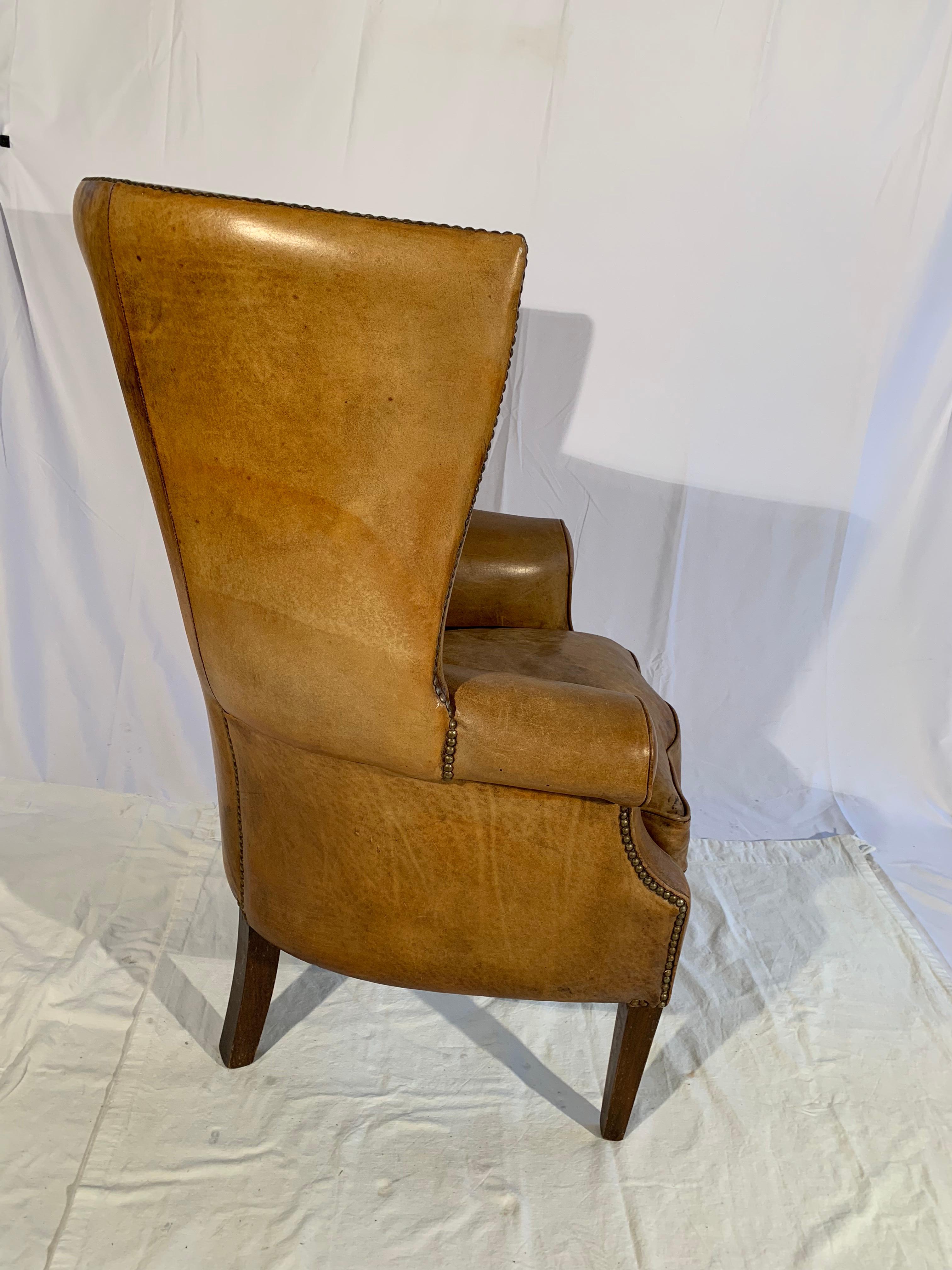 Pair of English Leather Wingback Chairs 4