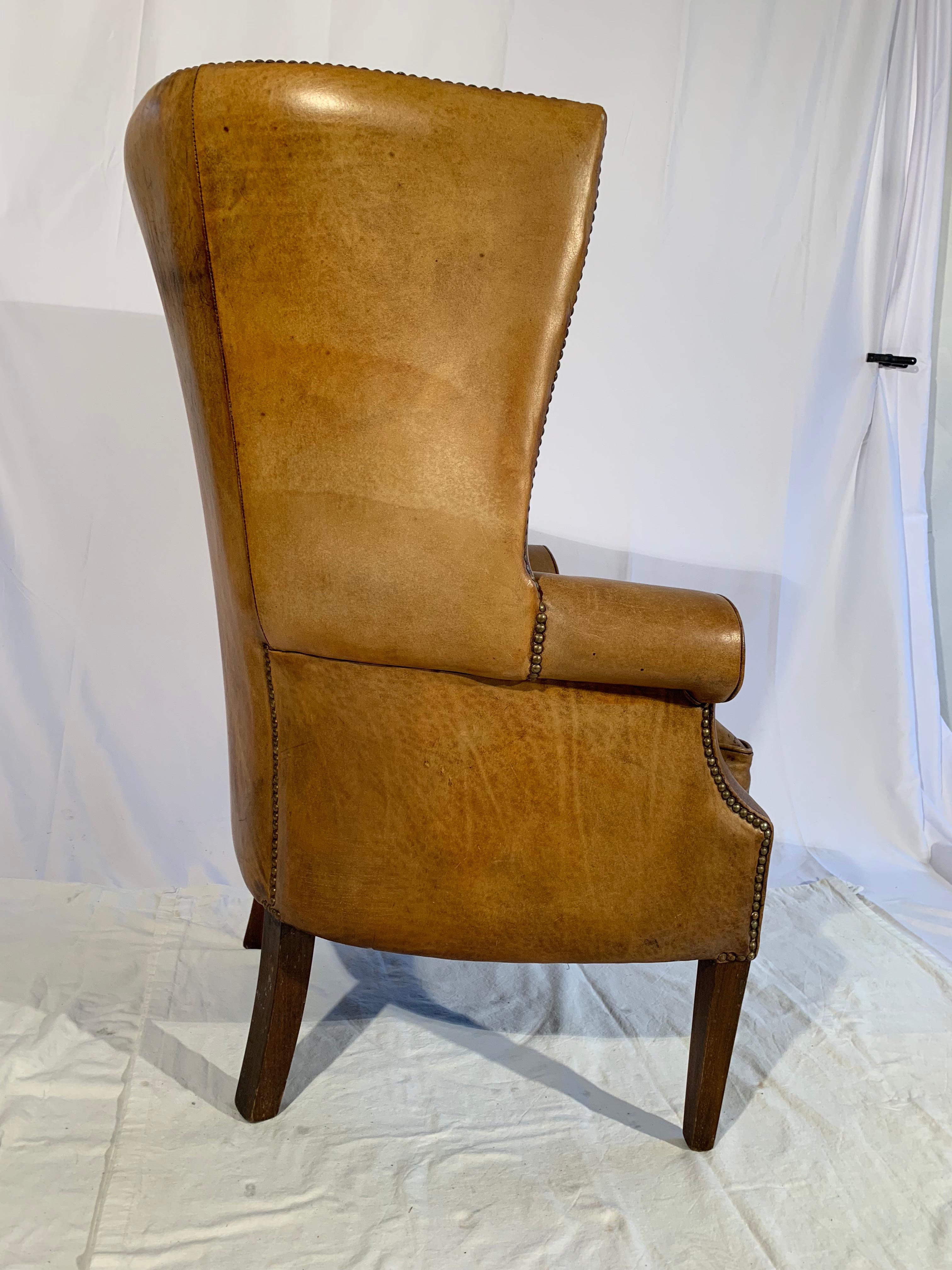 Pair of English Leather Wingback Chairs 5