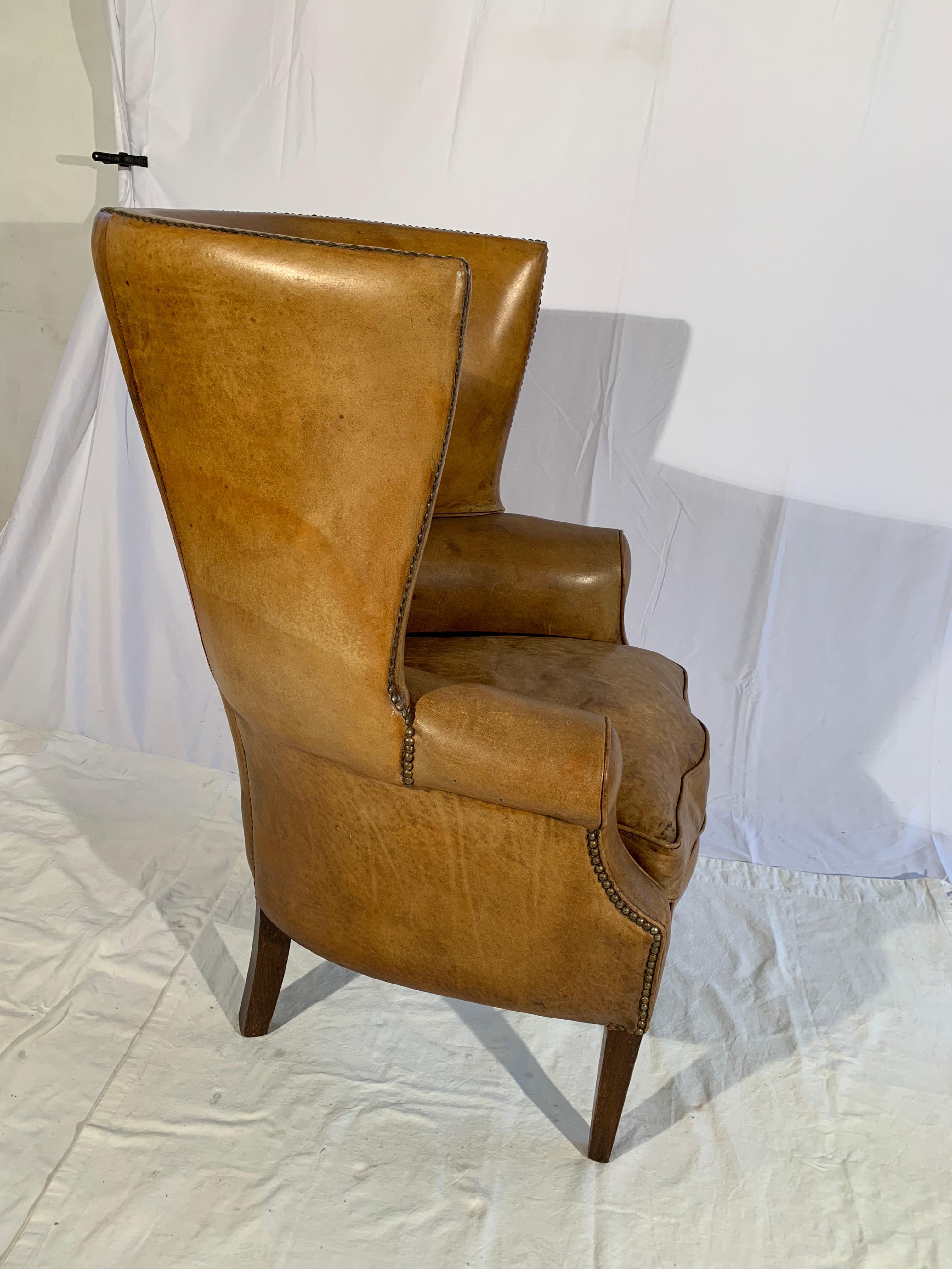 Pair of English Leather Wingback Chairs 8