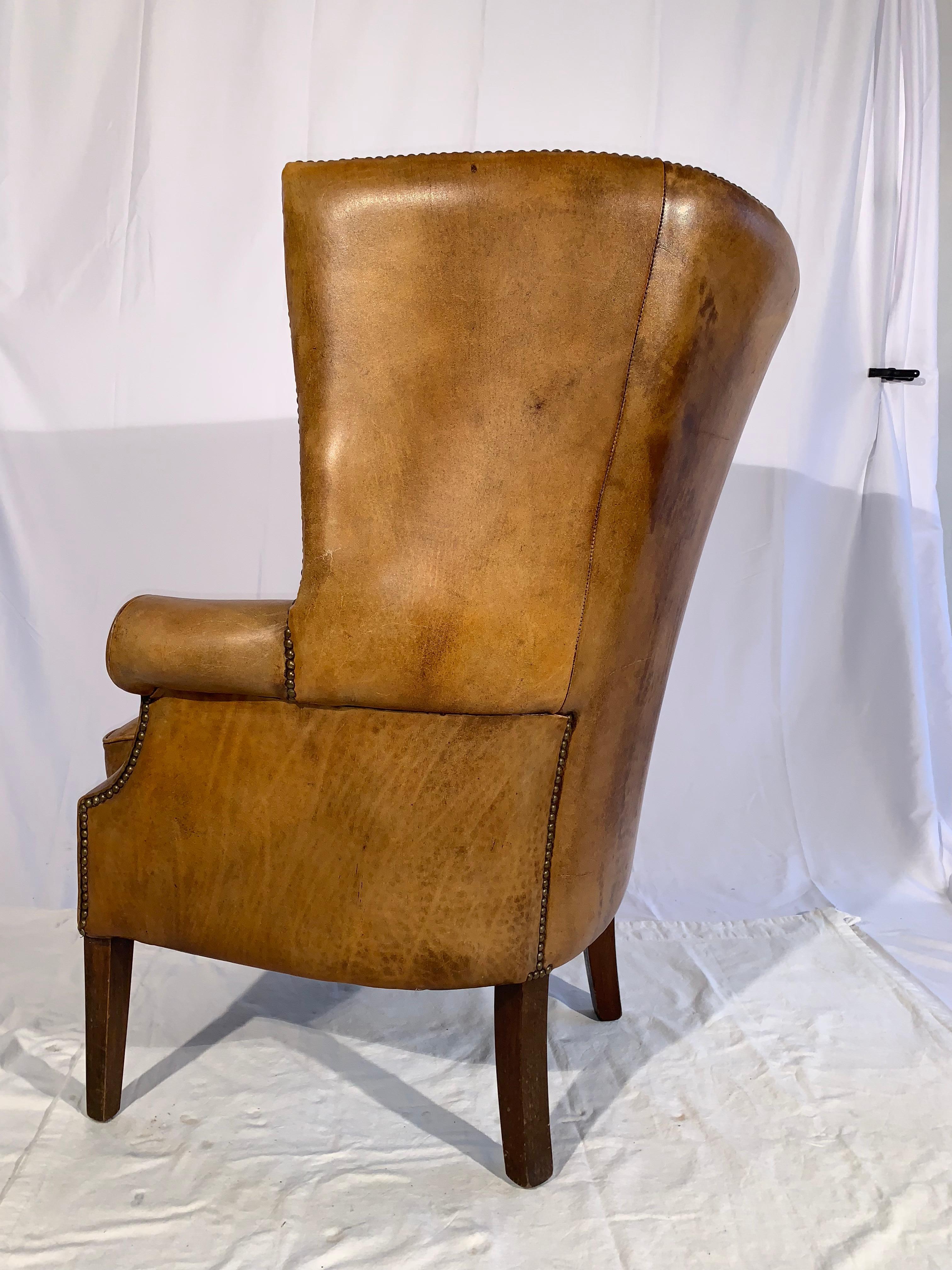 Pair of English Leather Wingback Chairs 12