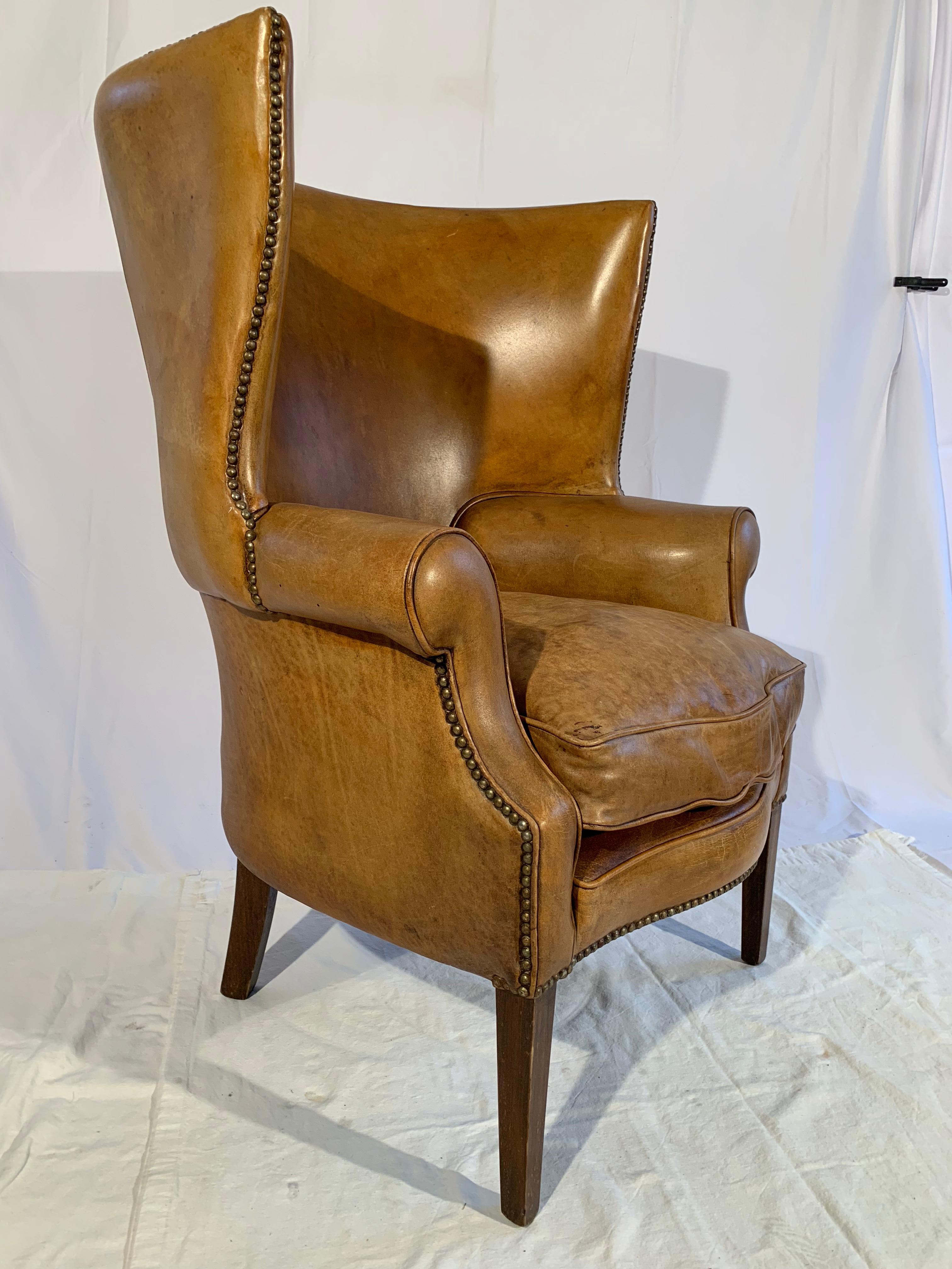 Pair of English Leather Wingback Chairs 3