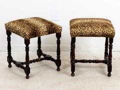 Pair of English Leopard Print Fabric Benches