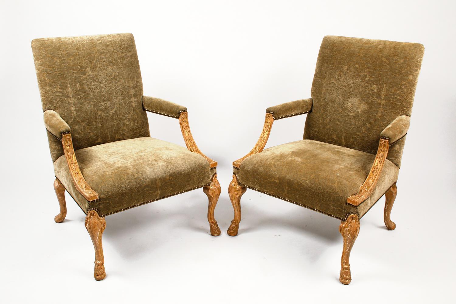 Upholstery Pair of English Library Armchairs