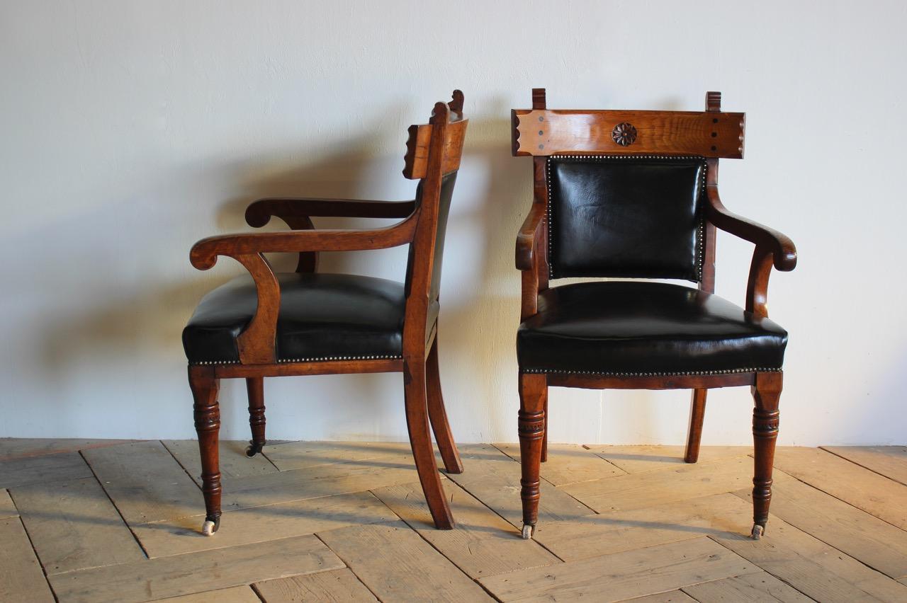 Pair of English Library Armchairs Reupholstered in Leather In Good Condition In Gloucestershire, GB