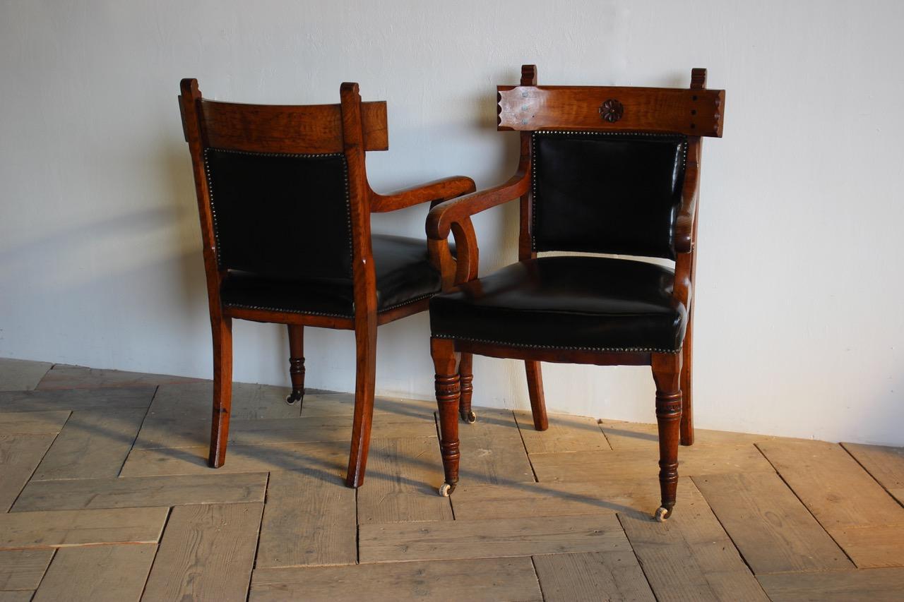 Pair of English Library Armchairs Reupholstered in Leather 2