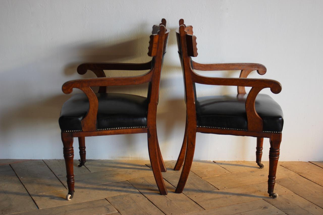 Pair of English Library Armchairs Reupholstered in Leather 3