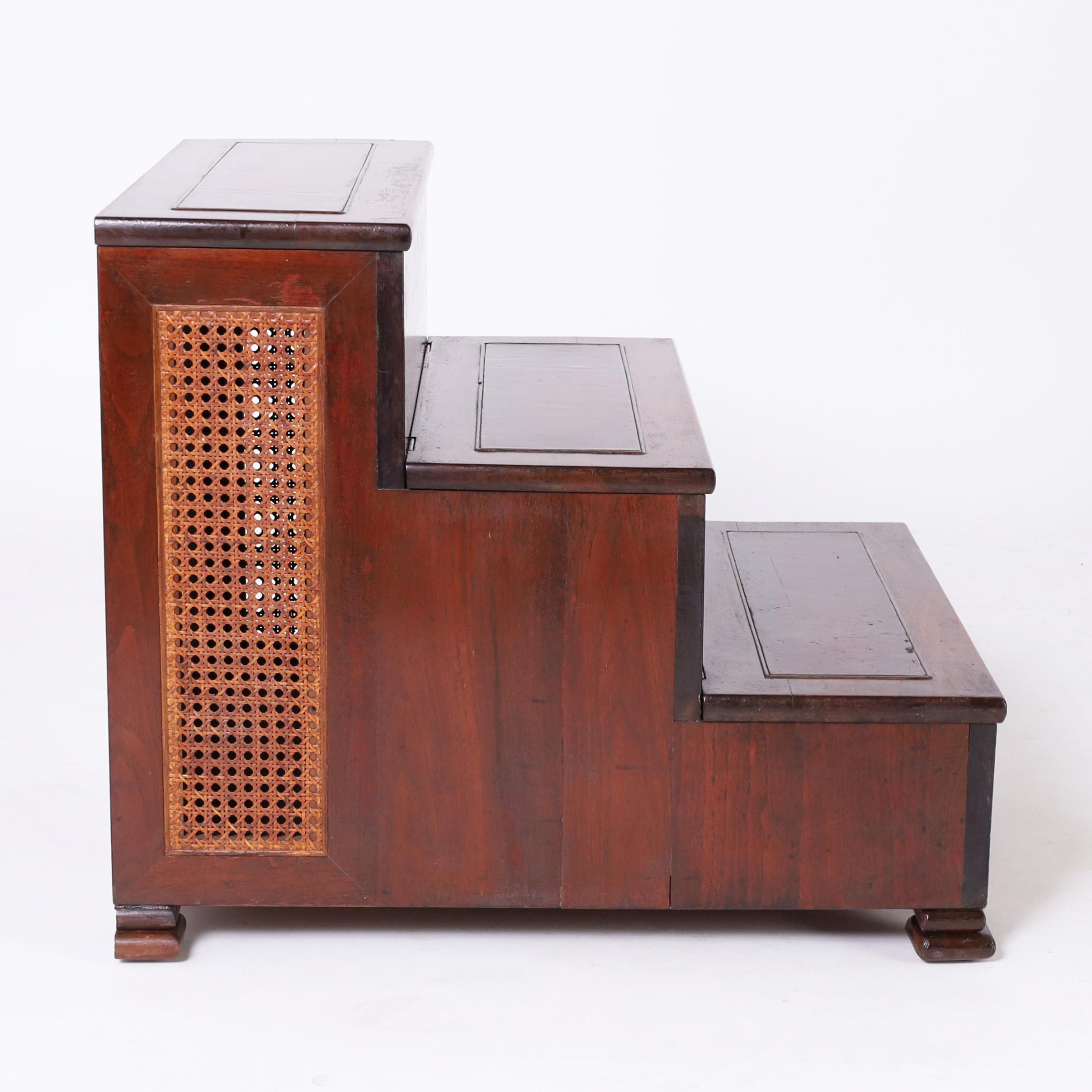 Hand-Crafted Pair of English Library Steps or Stands with Cane Panels For Sale