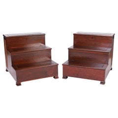 Retro Pair of English Library Steps or Stands with Cane Panels