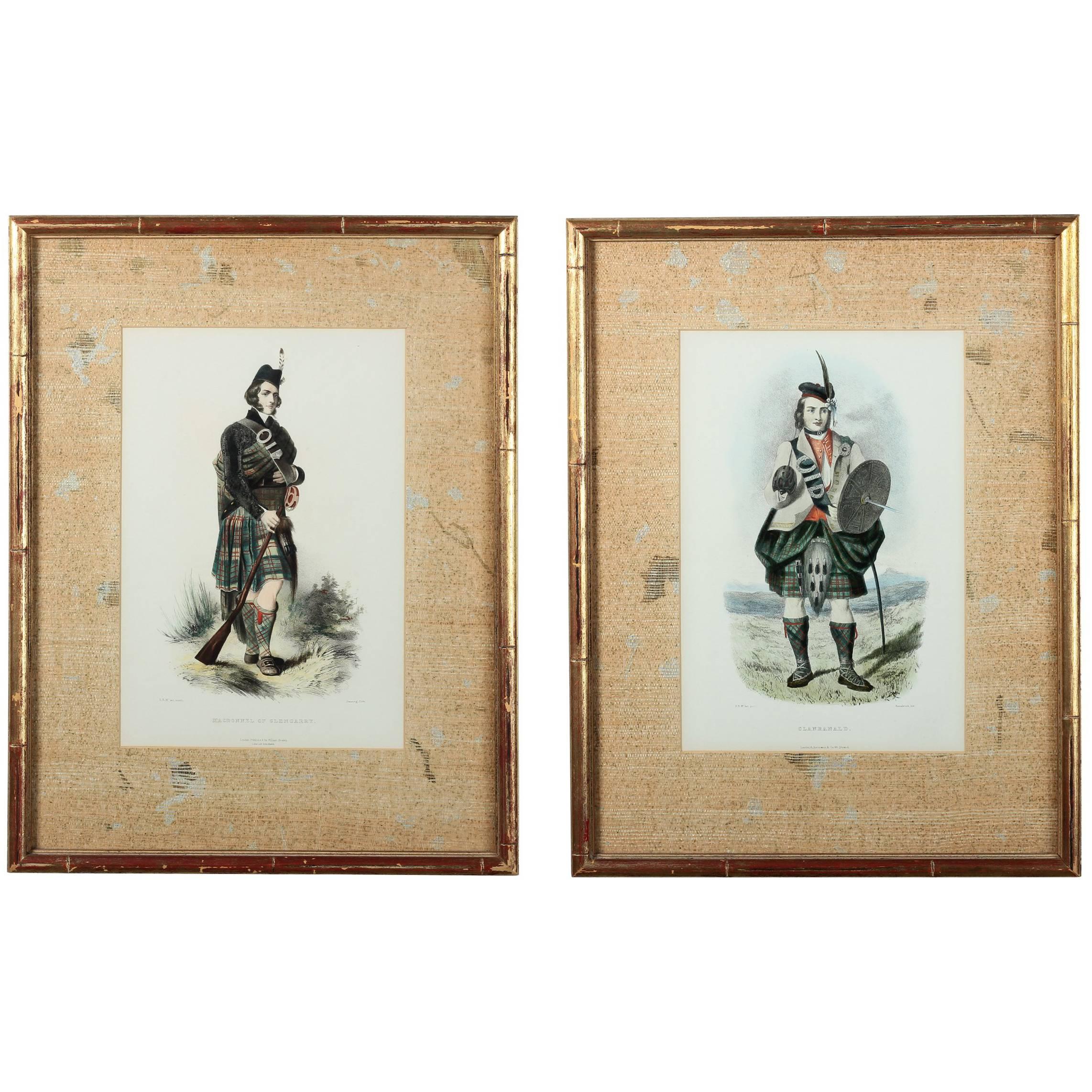 Pair of English Lithograph 'Scottish Clan Portraits' by Artist R.R. Mclan, 1847 For Sale