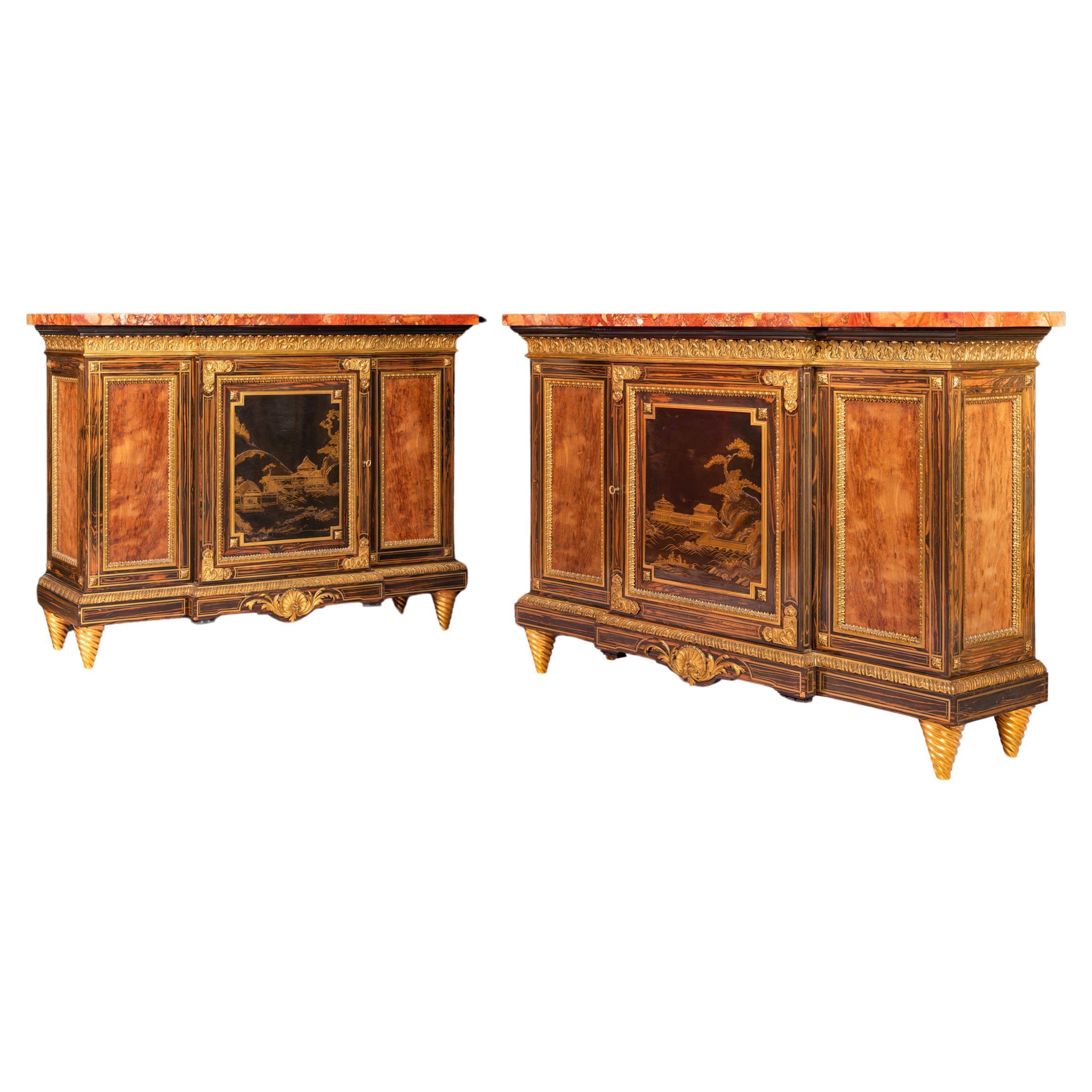 19th Century Pair of English Louis XIV Style Breakfront Side Cabinets Attributed to Gillows For Sale