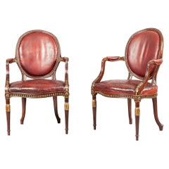 Pair of English Mahogany and Leather Armchairs in the Neoclassical Style