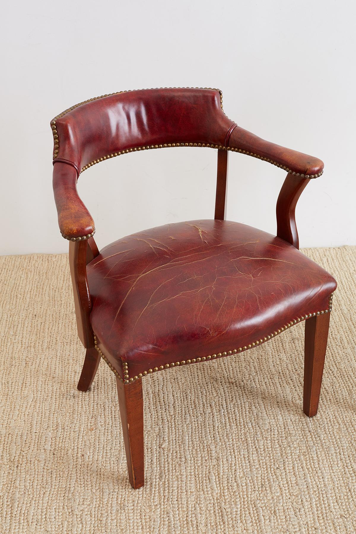 Georgian Pair of English Mahogany and Leather Captains Chairs