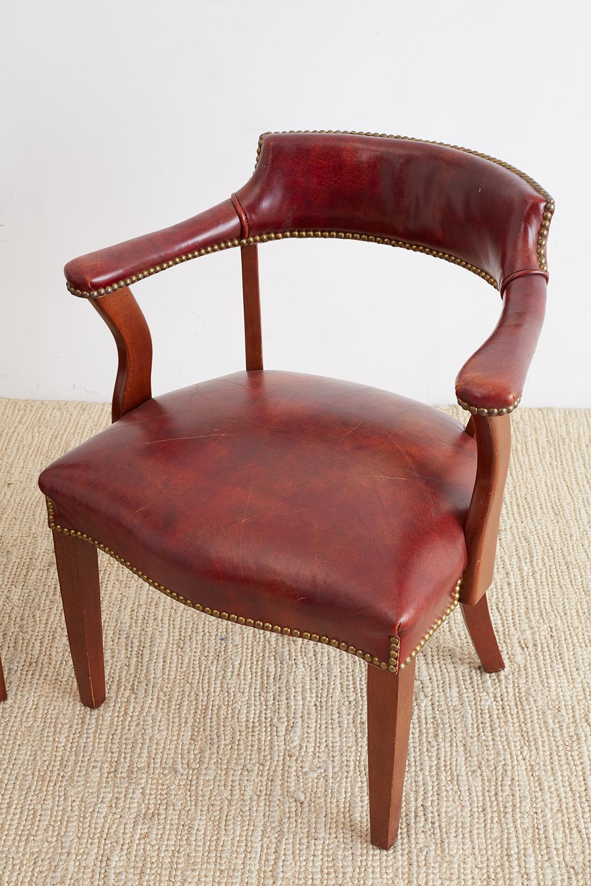 Hand-Crafted Pair of English Mahogany and Leather Captains Chairs