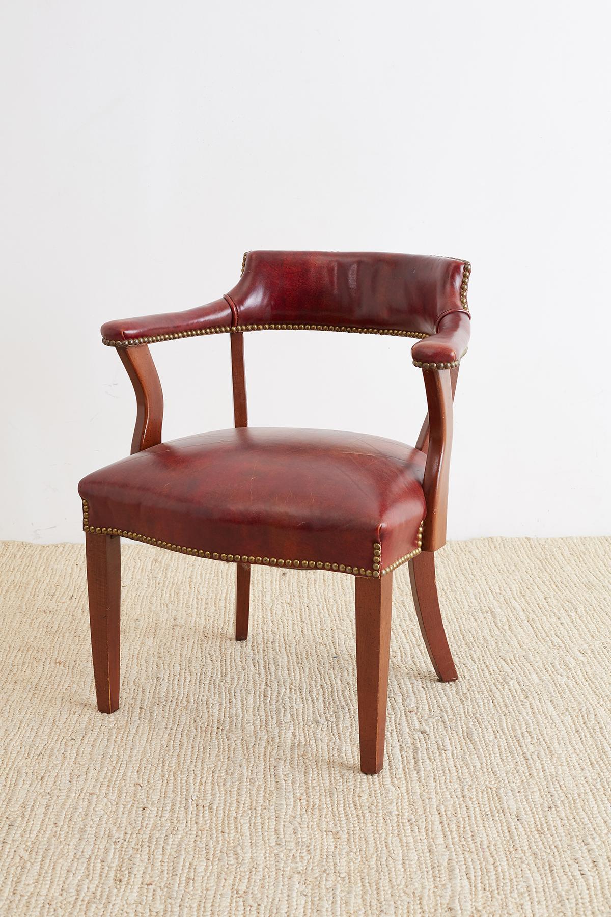 20th Century Pair of English Mahogany and Leather Captains Chairs