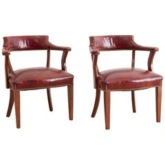 Pair of English Mahogany and Leather Captains Chairs