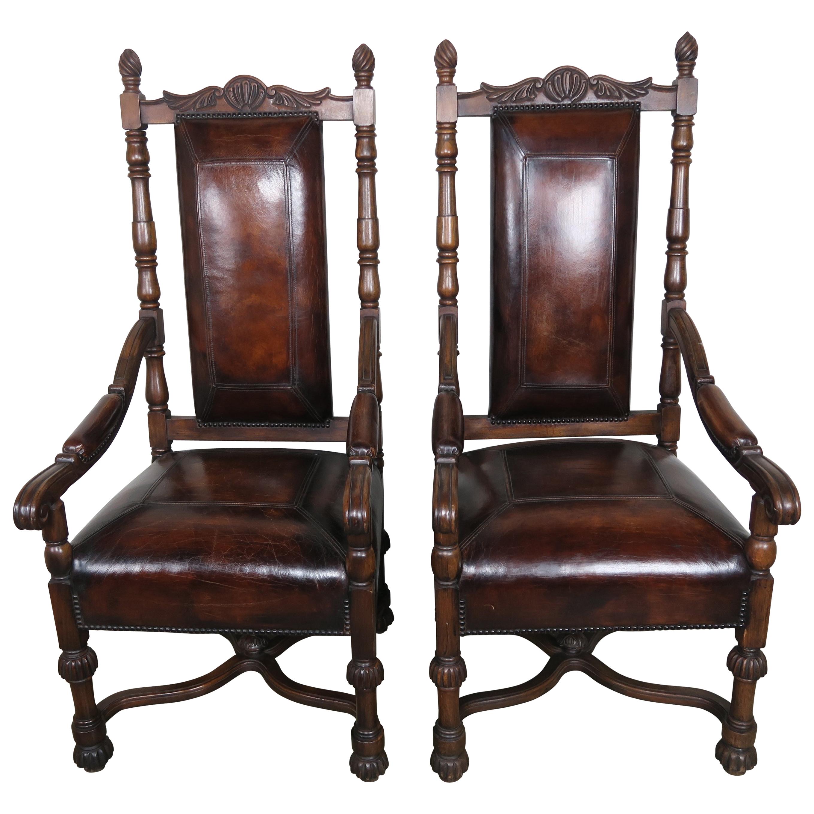 Pair of English Mahogany Armchairs w/ Leather Upholstery