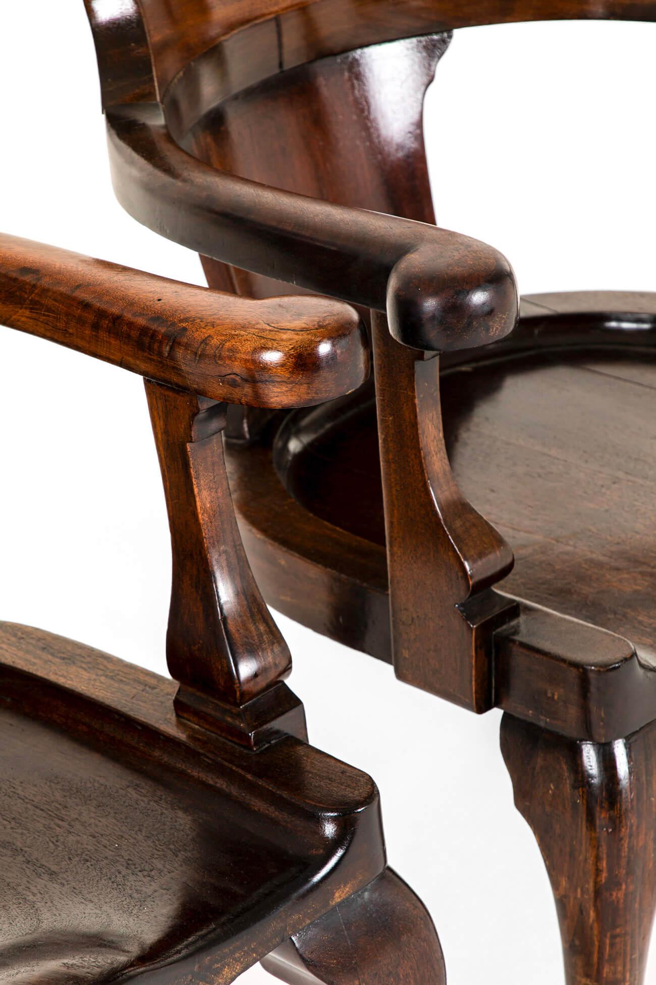 Pair of English Mahogany Captains Smokers Bow Armchairs For Sale 5