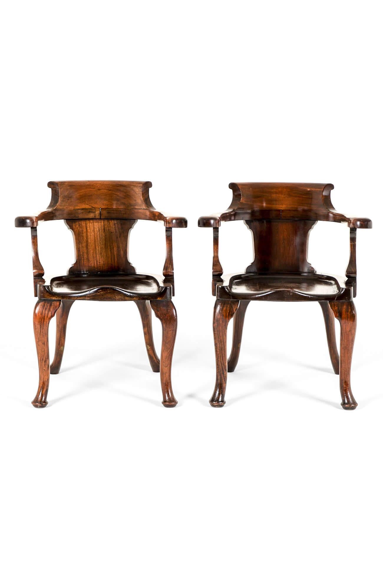 High Victorian Pair of English Mahogany Captains Smokers Bow Armchairs For Sale