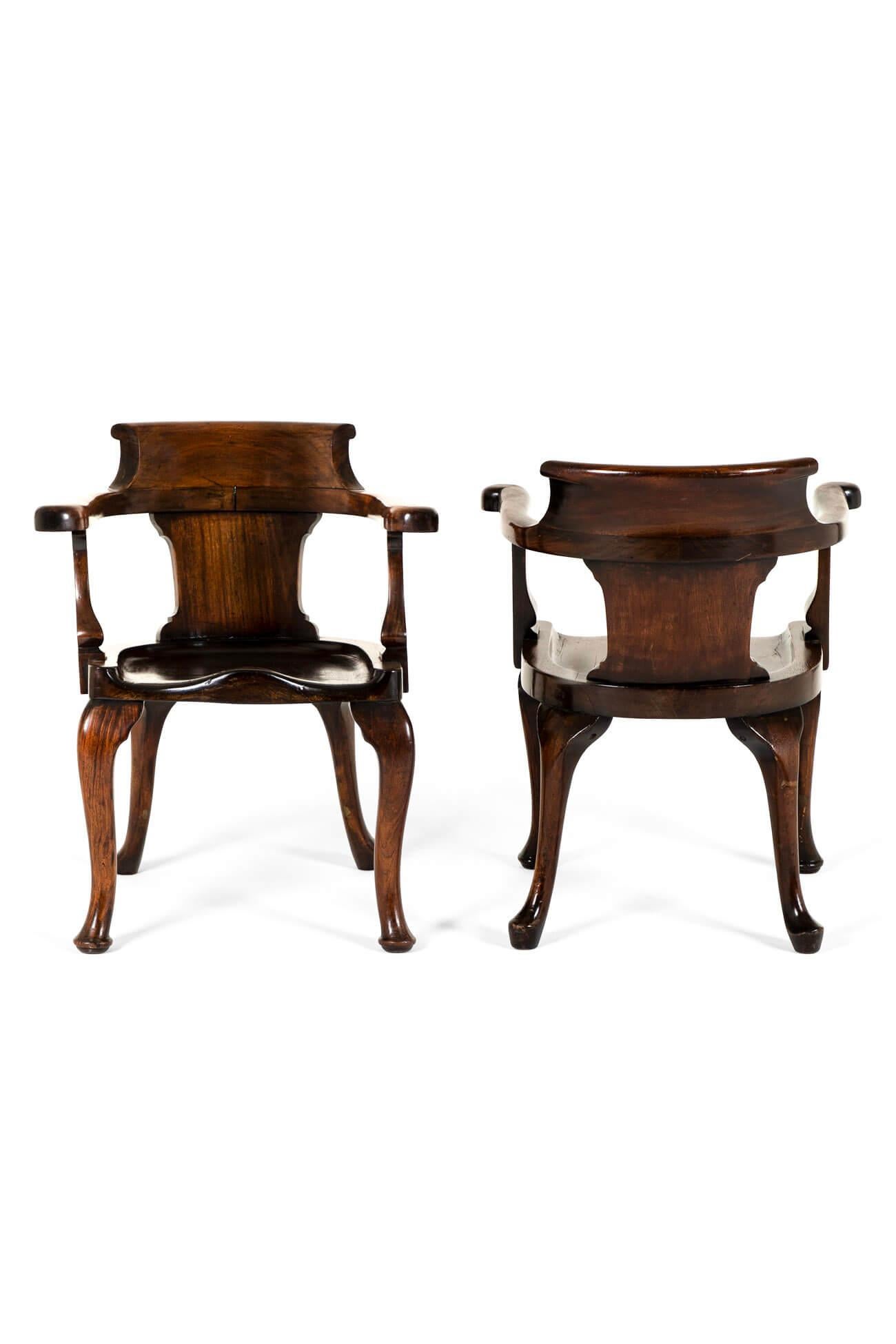 British Pair of English Mahogany Captains Smokers Bow Armchairs For Sale